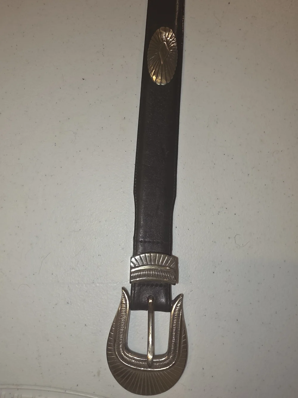 Onyx Black Leather Western Belt with Gold Conchos